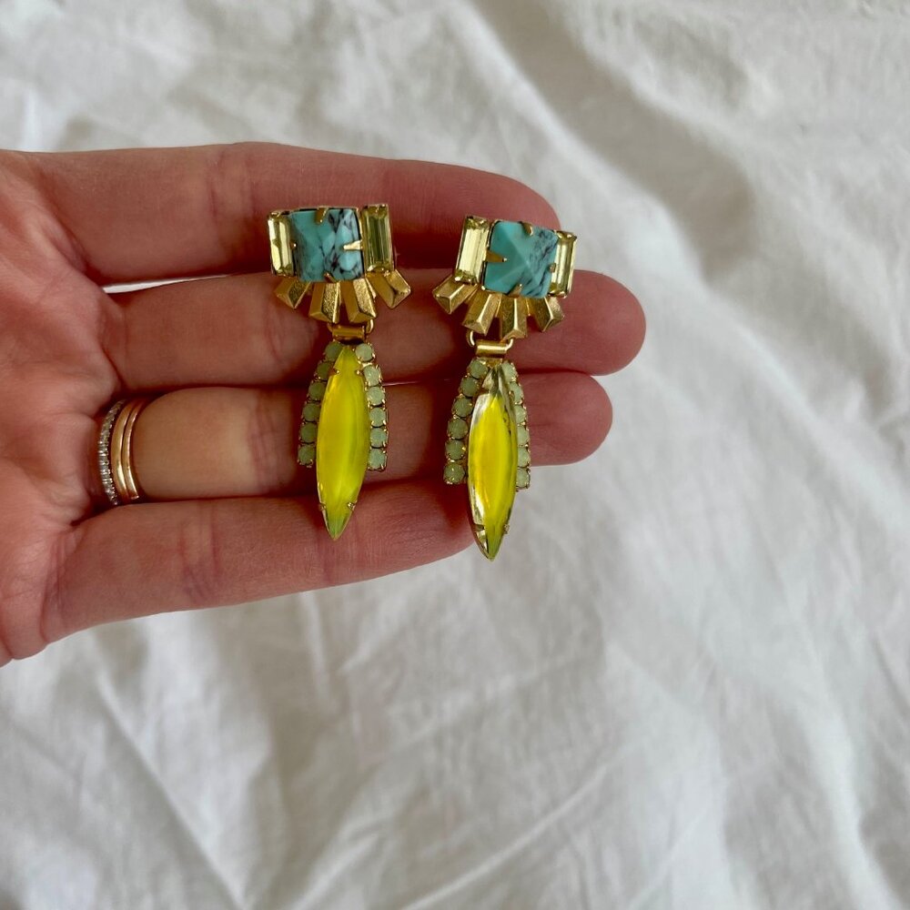 Elizabeth Cole yellow and turquoise drop earrings